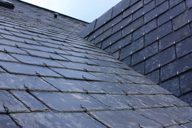 Roof of house in slate tiles - Brittany in France